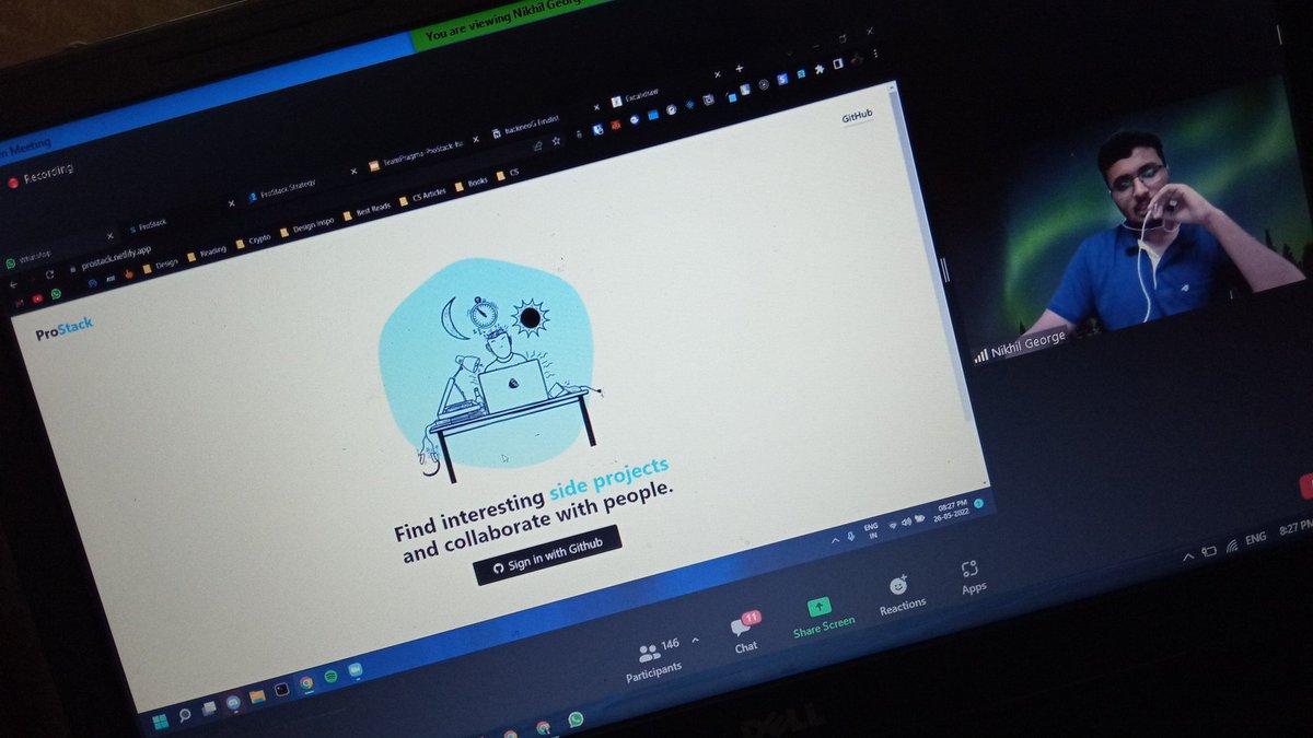 neogcamp's tweet photo. Team 2: Team Pragma
Presenting ProStack based on the theme community.
Team coming in strong with their prototype!😎
#hackneoG #hackathon
#neogcamp https://t.co/7VvQHci6l3