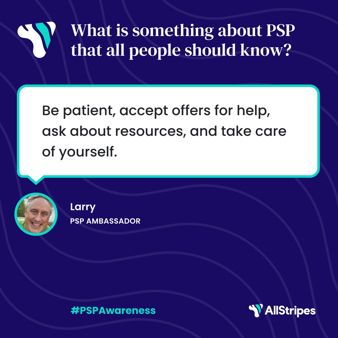 _allstripes's tweet photo. Progressive supranuclear palsy, or PSP, is often misdiagnosed as Parkinson’s disease. May is PSP Awareness Month and we are highlighting the voices of our PSP Ambassadors. Here is what they want you to know about the condition that impacts their lives. https://t.co/hmblW71DAR