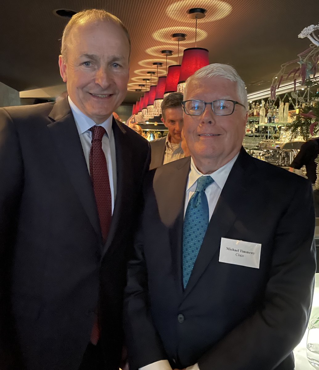 Great evening at #WEF22 with Taoiseach <a href="/MichealMartinTD/">Micheál Martin</a> and @IDAIreland's <a href="/MartinDShanahan/">Martin D Shanahan</a>. With Ireland's pro-enterprise environment and immense talent, it's no wonder our <a href="/Cisco/">Cisco</a> teams there enable state-of-the-art innovations. Excited to be back in Ireland again soon. <a href="/CiscoUKI/">Cisco UK & Ireland</a>