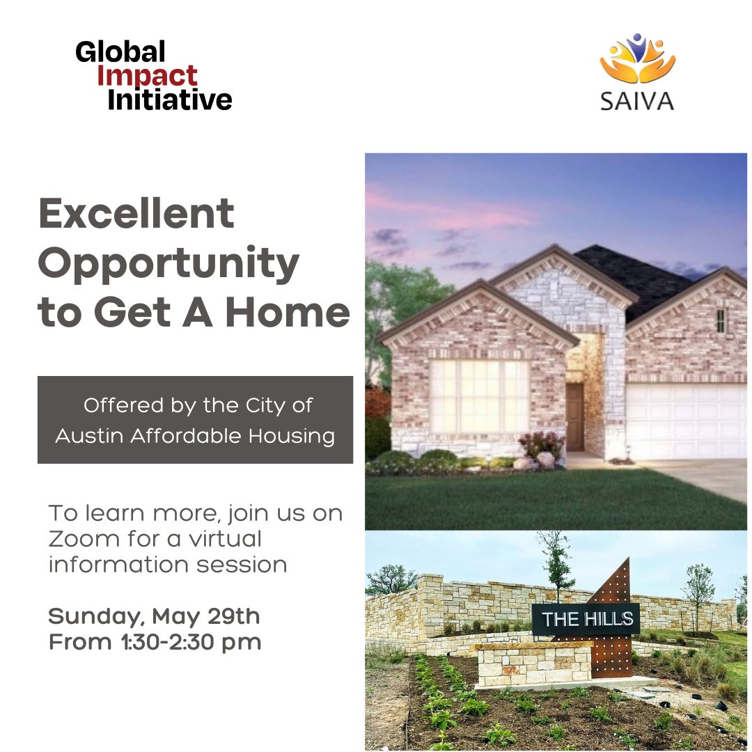 GiiGlobalimpact's tweet photo. #Gii &amp; #SAIVA are hosting a virtual informational session via #Zoom for anyone interested in Austin's #AffordableHousing Program offered by the City of #Austin Affordable Housing this Sunday, May 29th from 1:30pm
Zoom Link:https://t.co/72jSFFPcbL
ID:2437228316
code:saiva3 https://t.co/15Q6L7ThJa