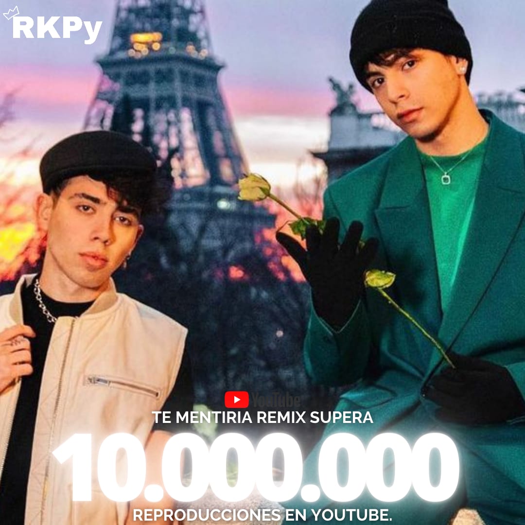 rusherkingpy_'s tweet photo. [Charts] #TeMentiriaRmx de Rusherking &amp; Luckra supera las 10M de visualizaciones en YouTube.

-Felicitaciones @rusherkingg @luckraok !💗 https://t.co/xqVLaO0chm