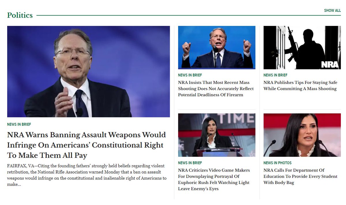 msean101's tweet photo. At this point, I am pretty sure the only way Republicans would vote for gun reform is if owning a gun made you gay, gave you an abortion, or helped you understand Critical Race Theory... 

Side note: Is it me, or does @TheOnion feel less &amp; less like satire with each passing day? https://t.co/PLMDtdN1e1