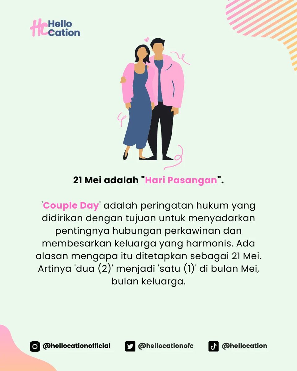 hellocationofc's tweet photo. Annyeongg Yeorobun!👋🏻🇰🇷
Heon mau ngasih tau info bahwa ada hari couple day atau dalam bahasa korea 부부의날 loh di korea.
#hellocation #korean
#cationers #koreantips #drakor #scholarship #kscholars #tips #kscholarship #couple #부부의날 #한국
#coupledays #21mei #love https://t.co/LC14i8fz5f