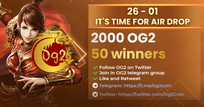 Og2Coin's tweet photo. We have prepared 2000 OG2 coins for this airdrop, which will be distributed to 50 winners!
Rules:
1. Fill out this form: https://t.co/nHzDCLurJb
2. Follow us on Twitter
3. Like and retweet this post
4. Join our telegram group: https://t.co/9EEALPXNMb https://t.co/UrQITQTvqD