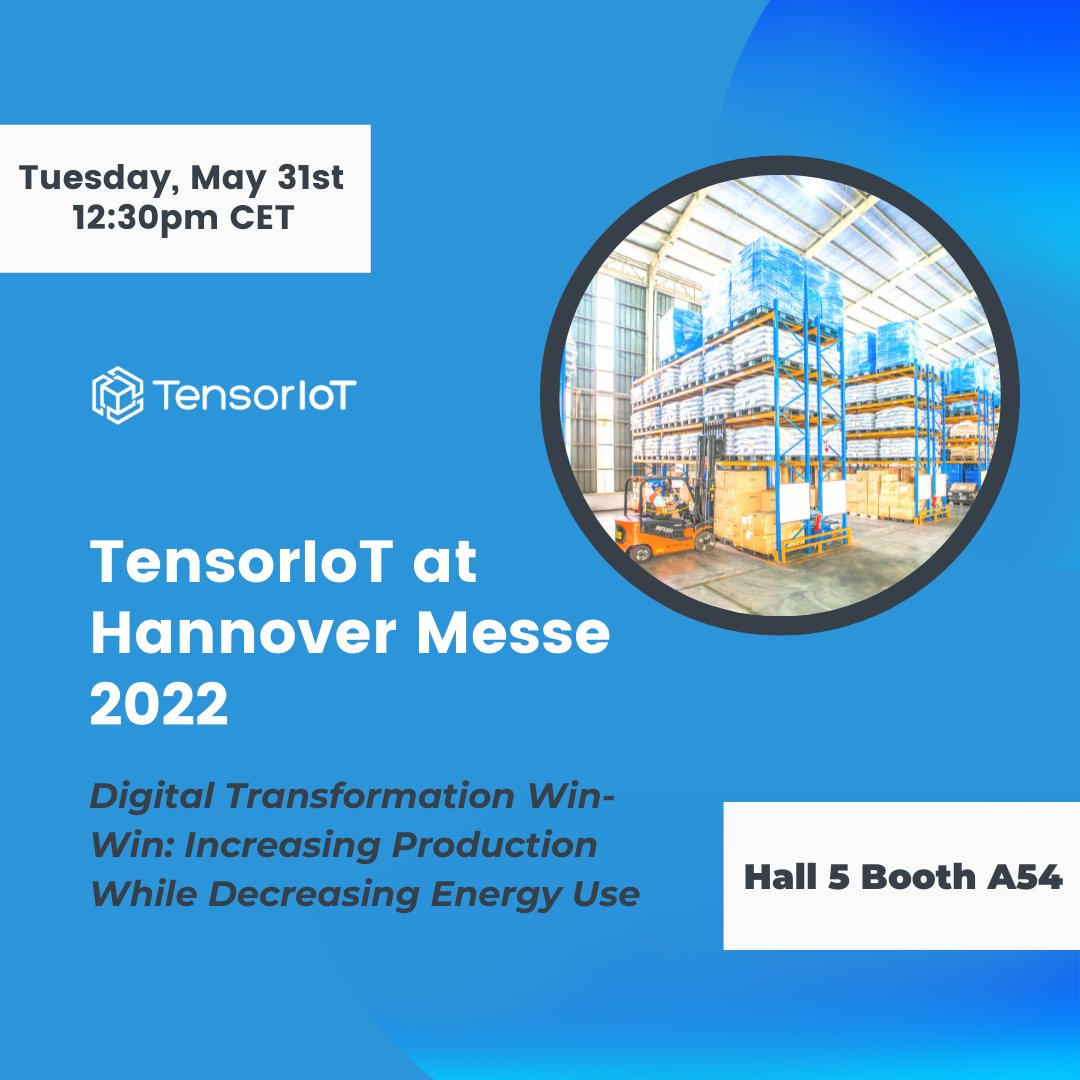 TensorIoT's tweet photo. Sprechen Sie mit uns auf Deutsch (oder Englisch) auf der Hannover Messe in Halle A, Stand A54, um mehr über Produktionssteigerung und das Reduzieren Ihres Energieverbrauchs zu erfahren: https://t.co/HJ0rTmPx6x
.
.
.
#tensoriot #aws #hannovermesse #hannovermesse2022 #hm22 https://t.co/wcIMEMwcgq