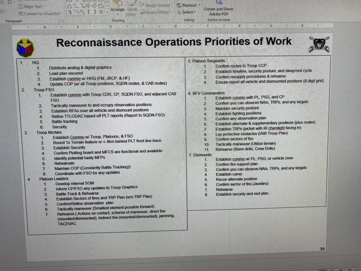 Having standards and reference cards for your junior officers, NCOs, and soldiers is powerful. It allows you to to take guesswork out of priorities of work or discrepancies in tribal wisdom. It frees leaders’ mental bandwidth to focus on the tactical situation.