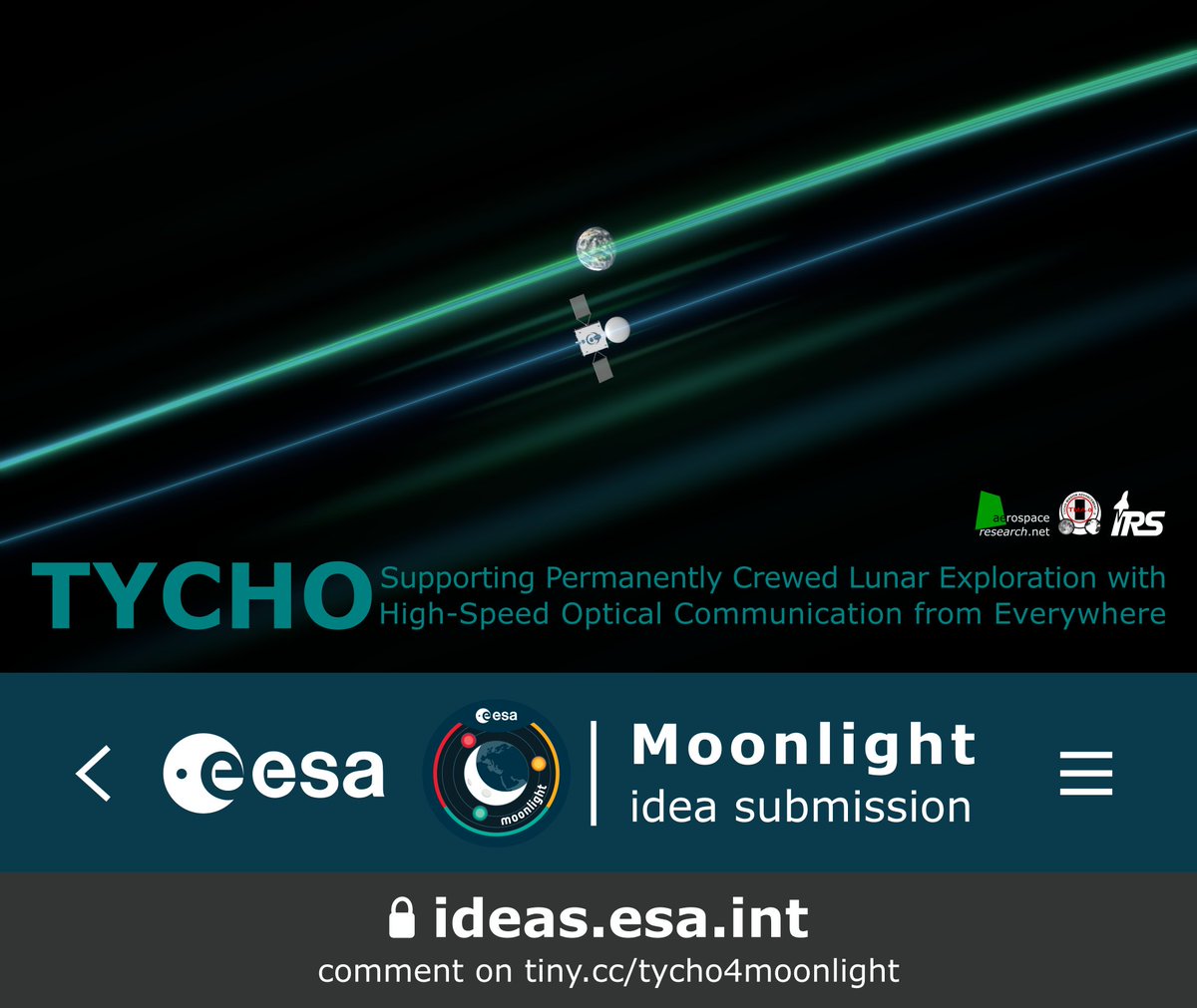 Exciting! @tychomission is taking part in <a href="/esa/">European Space Agency</a>'s #Moonlight call-for-ideas enabling use cases on the #Moon with a lunar communications &amp; navigation service #LCNS. What do you think about our #space #lasercomms supporting crewed exploration from everywhere tiny.cc/tycho4moonlight?