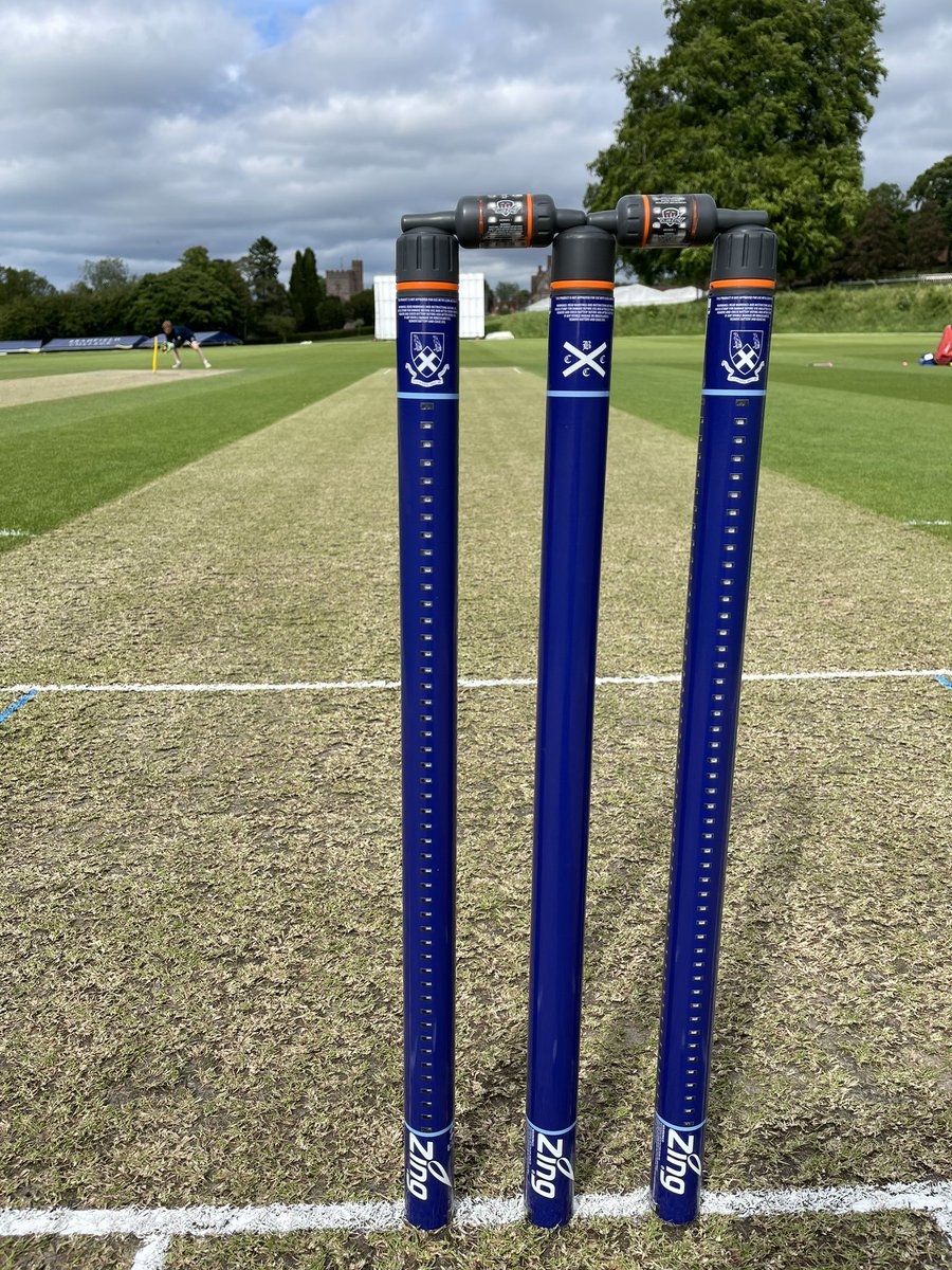 BradfieldCol's tweet photo. Our new @ZingBails cricket stumps are the perfect mix of modern branding and heritage with the original BCCC logo on middle stump. Looking forward to seeing them light up in our 1stXI fixture against @Eton_College on Pit #bradfieldsport https://t.co/TQRdLpasW1