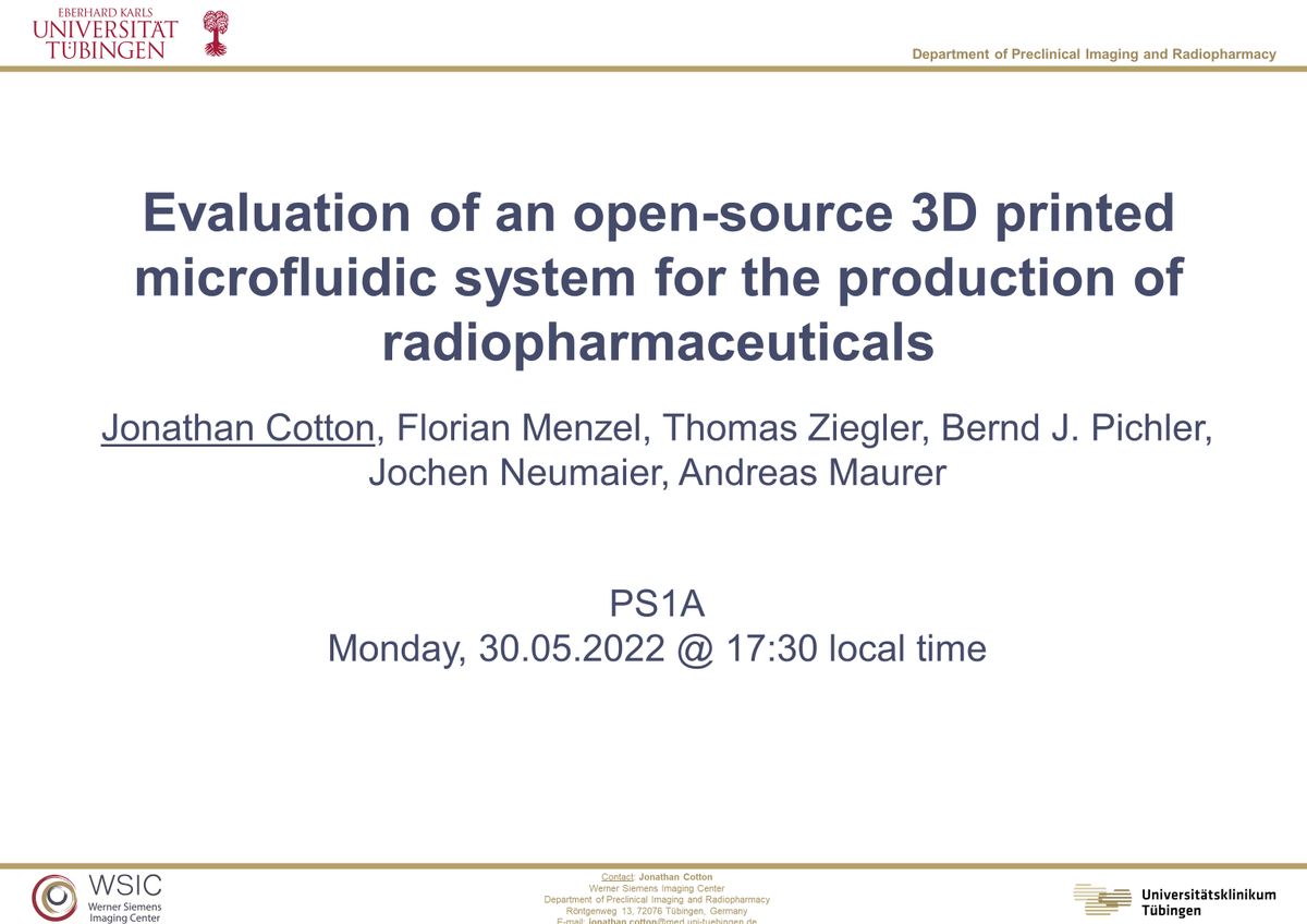 WSIC_Tuebingen's tweet photo. Happy to take part in #iSRS2022 @SocRadiophSci symposium! Take a look at posters from Greg @gregdbowden and Jonathan at the poster session today, 17:30! #microfluidics #radiosynthesis #radiochemistry #tracer #design @CoE_iFIT @maur3ra @LightWsic @uktuebingen @MedTuebingen https://t.co/3GOtrejSqT