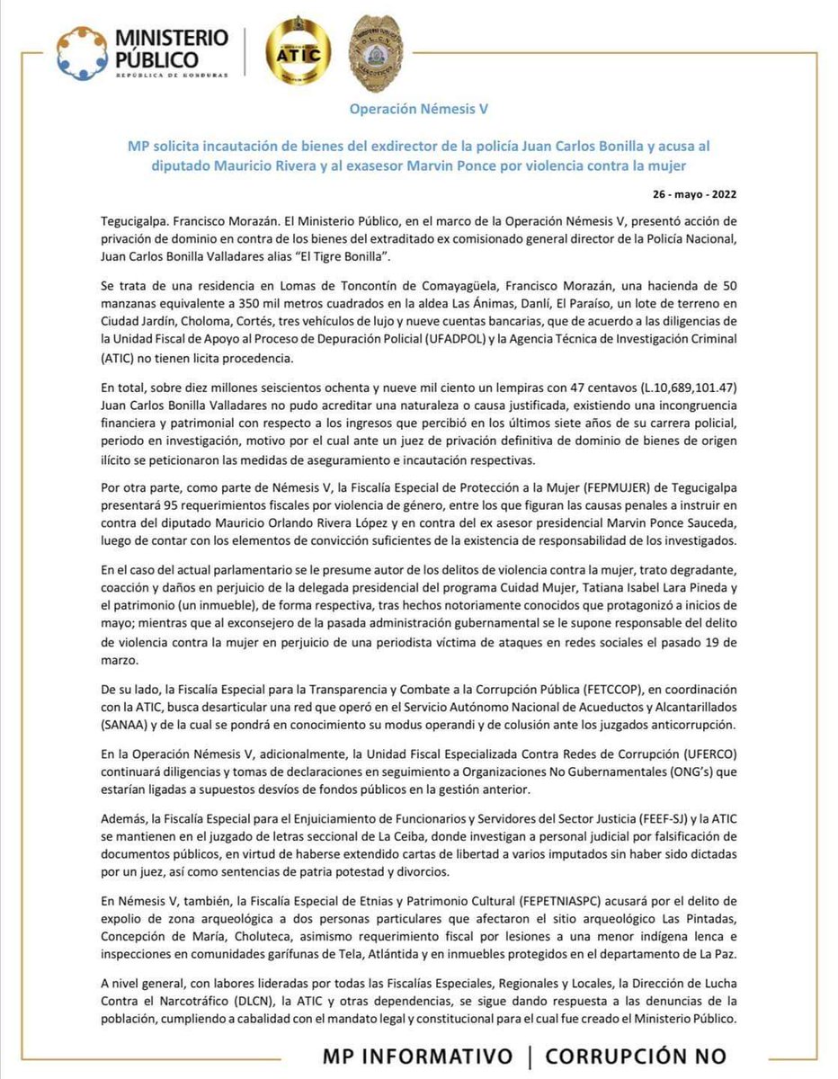 EdwinCa84850862's tweet photo. #MP ejecuta #OperaciónNémesis y solicita incautación de bienes del exdirector de la policía Juan Carlos Bonilla, al tiempo que acusa al diputado Mauricio Rivera y al exasesor Marvin Ponce por violencia contra la mujer https://t.co/EyKIzJW6nG https://t.co/Ayt3Ur67bt