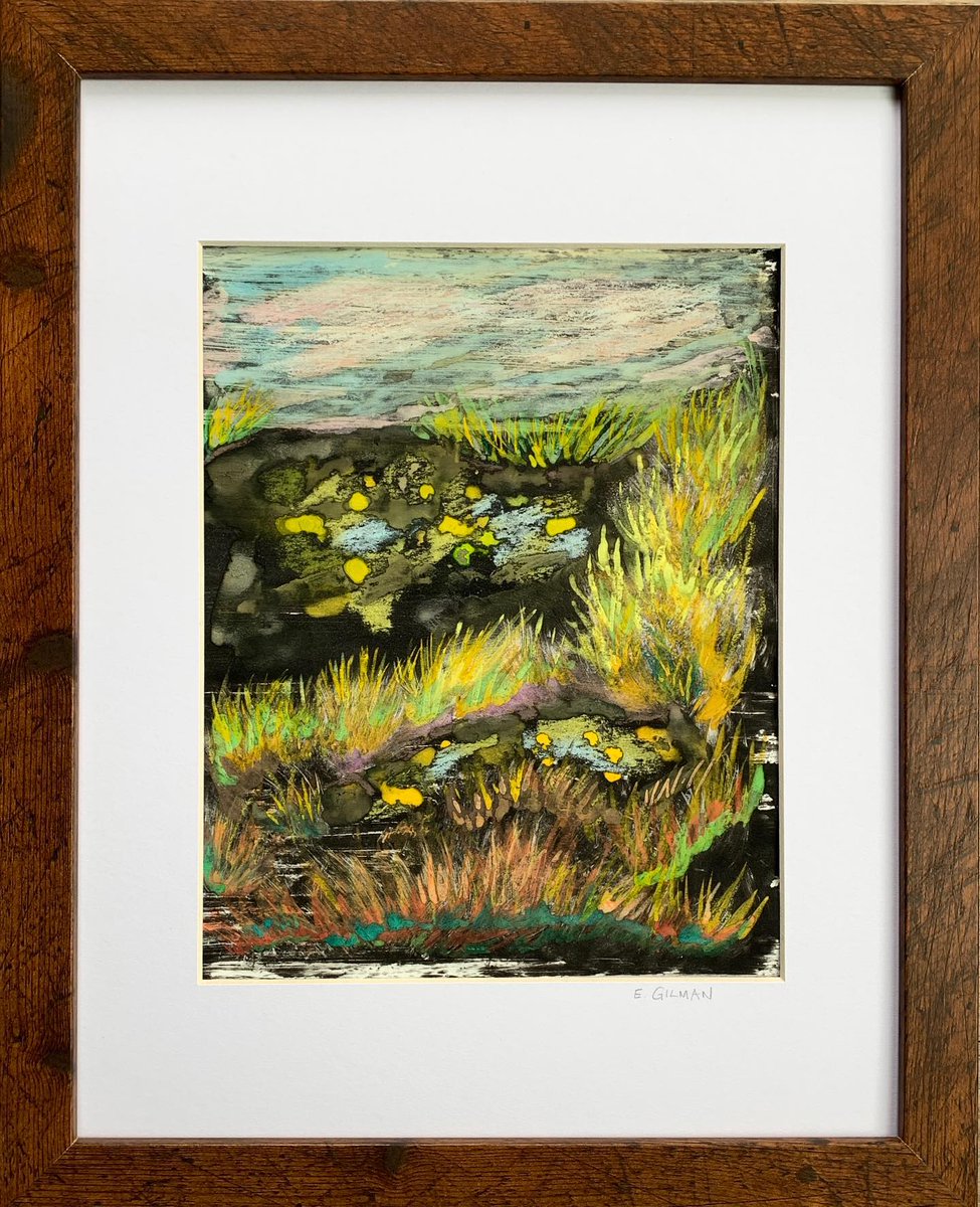 Hot off the press! “Seeing Yellow” a sunny scene captured with pastel and watercolor over monotype, a slice of scenic beauty. Available in my works on paper online gallery. 10”Hx8”W framed to 16”x13” #seeingyellow #yellowmakesmehappy #sunshine #printmakersofinstagram #worksonpap