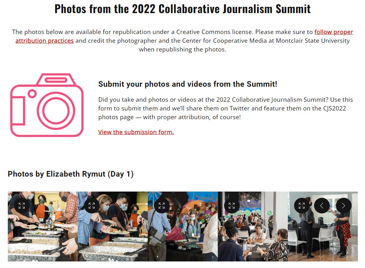 CenterCoopMedia's tweet image. Did you take photos or videos at #CJS2022? Use the form on this page to send them to us so we can share them with other attendees and post them on social media (with proper attribution, of course)!

collaborativejournalism.org/cjs2022/photos/