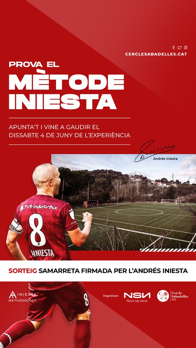 El proper 4 de juny a les 10h celebrarem una demo del que serà el Campus Andrés Iniesta Methodology. 

Apunta als teus fills a bit.ly/3adPpPI, a més de gaudir d'una jornada plena de futbol, podran guanyar una samarreta de l'Andrés Iniesta firmada per ell.

#somcercle