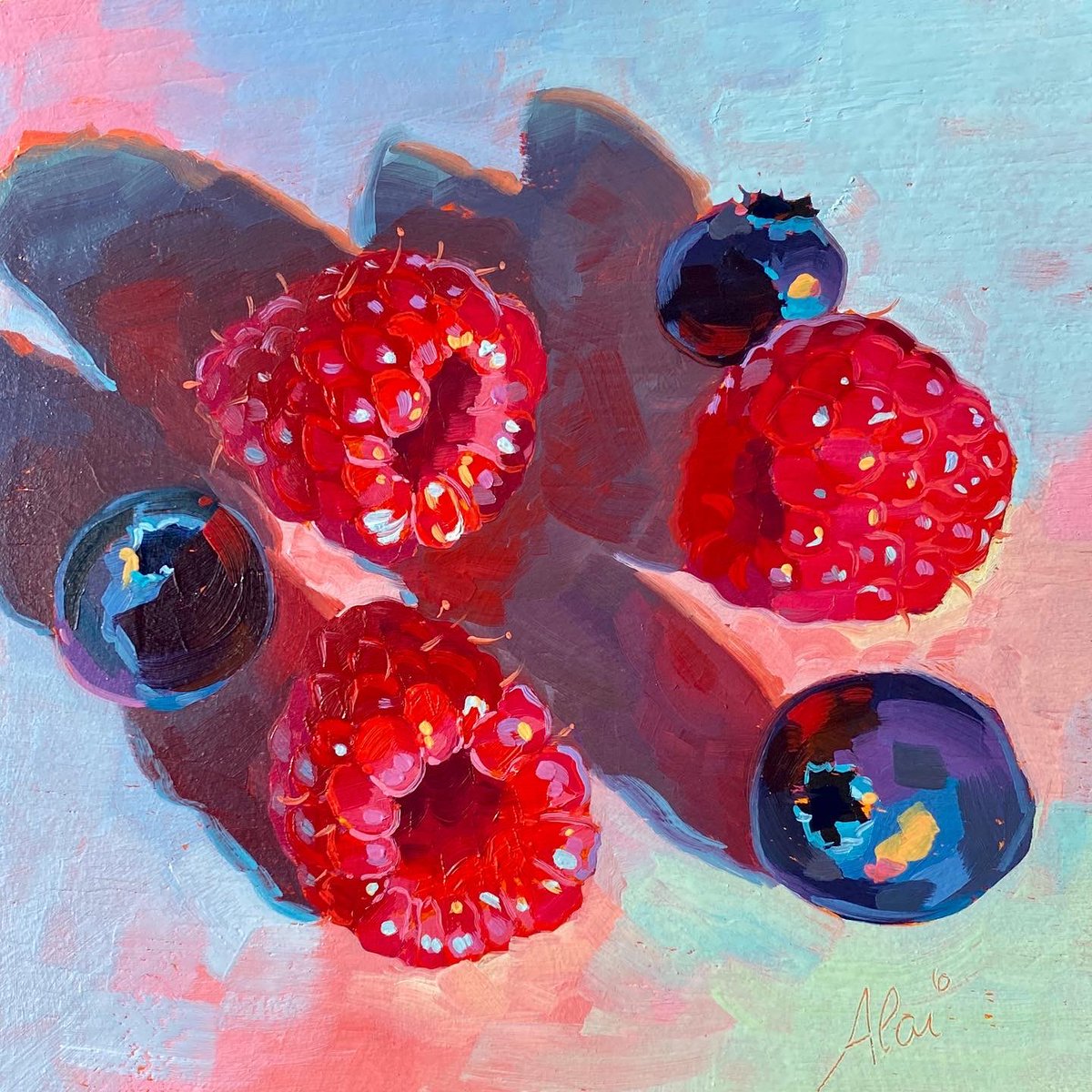 alaiganuza's tweet photo. Raspberries and blueberries to sweeten this gray day #oilpainting https://t.co/2oUGDX7hQa