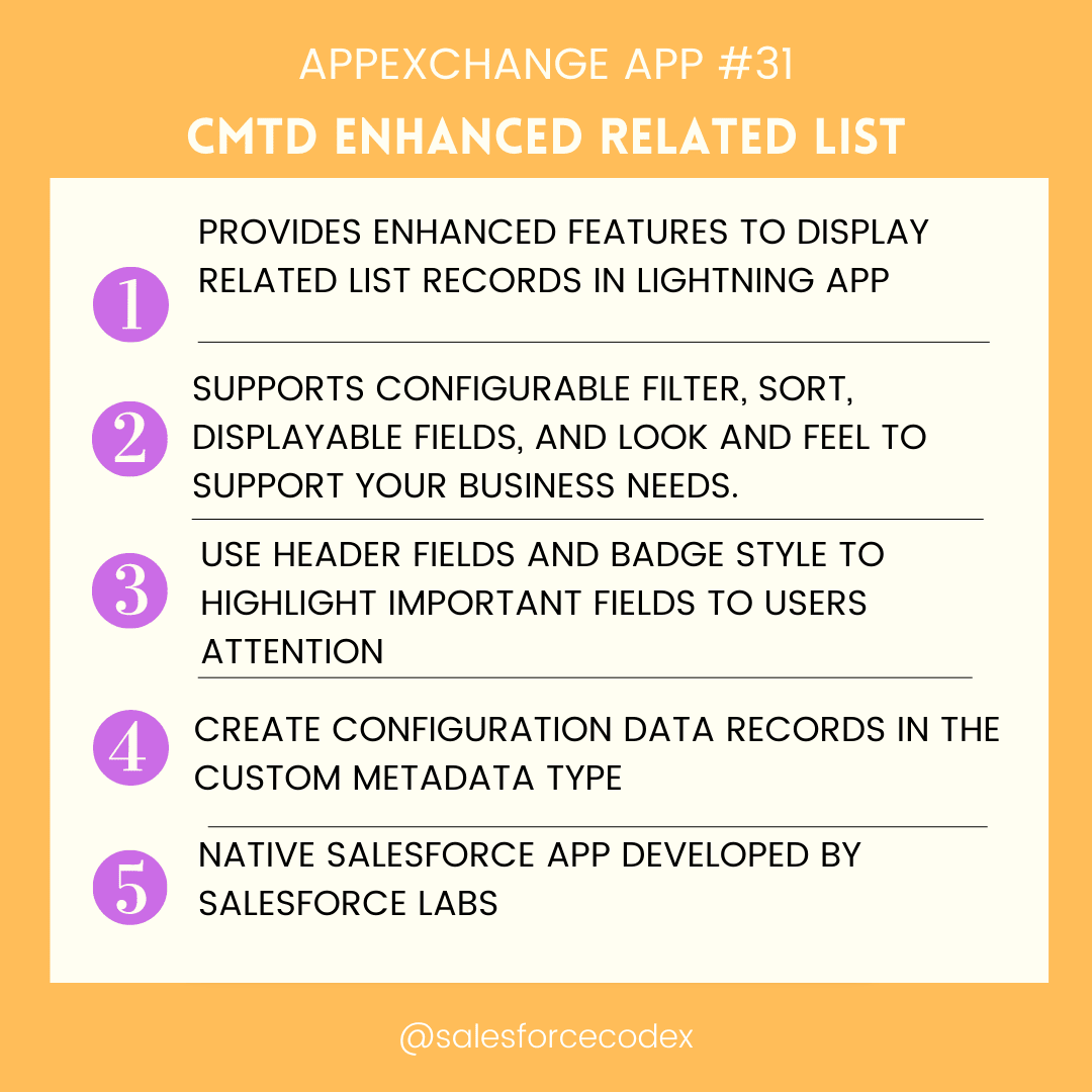 salesforcecodex's tweet photo. App Exchange App#31 Intro- CMTD Enhanced Related List

#salesforce #salesforcedeveloper #salesforcedevelopers #salesforceohana #trailblazercommunity #trailblazer #trailblazers #appexchange #sharingknowledge #learningcontinues #salesforcecodex https://t.co/bd1fIIBjCt