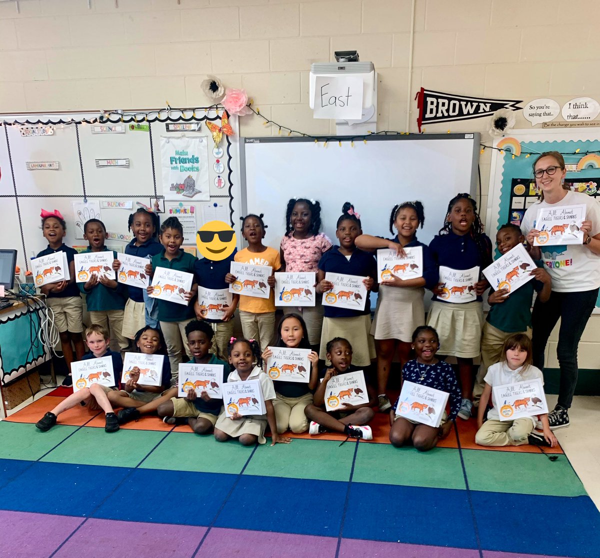 MobilePublicSch's tweet photo. The books are in! Micaela Ross's first-graders at E.R. Dickson Elementary were excited to receive copies of their books on May 25. The class researched eagles, tigers and sharks to create a book that includes a class photo and reports from all 22 students. #LearningLeading https://t.co/QDyWPWaxhR