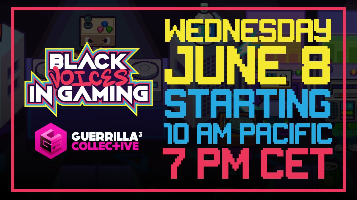 BVIGaming's tweet photo. We have an announcement!

We are super thrilled to announce this year's Black Voice in Gaming showcase will take place on June 8th, 2022 starting at 10 am Pacific | 7 pm CET! Looking forward to next month!! https://t.co/jiony299Lq