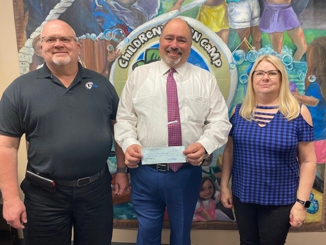 A generous check presentation from the Blue Goose International, and the order of the Pond of Hartford Blue Goose, represented from the Order of the Blue Goose are (from left to right): Ron Kern, Dominic Mantuano Ex. Director CBCF, Cristine Kern. Thank you Blue Goose!