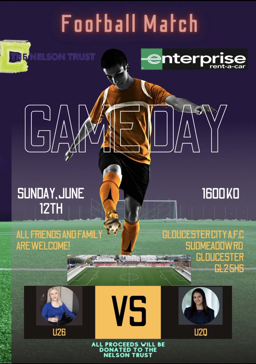 Guy Meredith (@gsmerac) on Twitter photo ⚽️ Game Day ⚽️ Please show your support for <a href="/TheNelsonTrust/">The Nelson Trust</a> in a charity Enterprise football match. Family and friends welcome! nelsontrust.enthuse.com/pf/enterprise-… <a href="/DPFERAC/">Dan</a> <a href="/SteveWrenU2/">Steve Wren</a> <a href="/BHadenERAC/">Brandon Haden</a> <a href="/NeeshaKhela/">Ashish saini</a> ⚽️ Game Day ⚽️ Please show your support for <a href="/TheNelsonTrust/">The Nelson Trust</a> in a charity Enterprise football match. Family and friends welcome! nelsontrust.enthuse.com/pf/enterprise-… <a href="/DPFERAC/">Dan</a> <a href="/SteveWrenU2/">Steve Wren</a> <a href="/BHadenERAC/">Brandon Haden</a> <a href="/NeeshaKhela/">Ashish saini</a>
