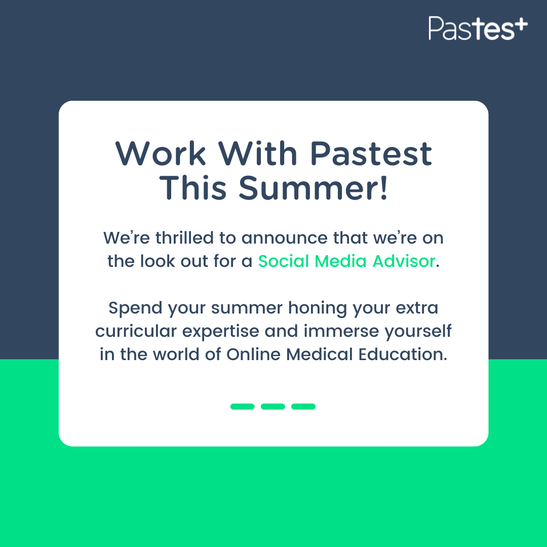 Pastest's tweet image. Could you be our Social Media Advisor for the summer? 👀☀️

If you think this is the perfect role for you then be sure to send your CV to courtney.roberts@pastest.co.uk 🤩

#pasteststudent #medstudent #medschool #medicalstudent