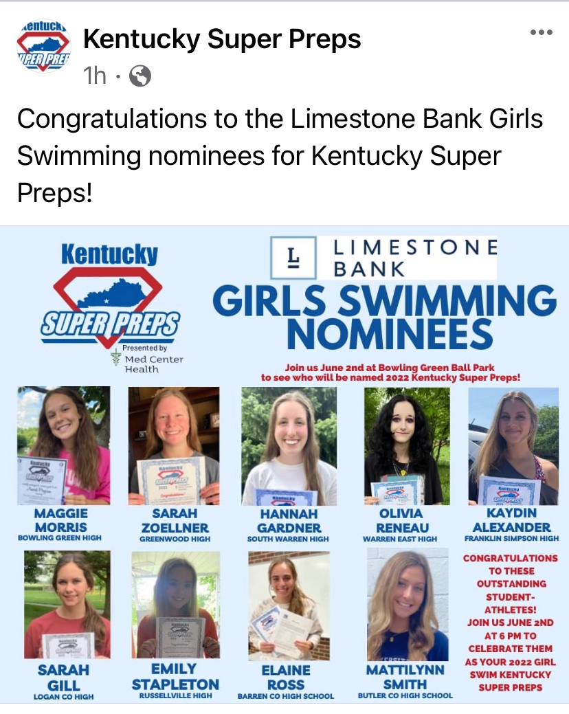 Congrats on the nomination Hannah! 
<a href="/SWSpartanAthl/">South Warren High School Athletics</a> <a href="/usi_swimdive/">USI Swimming & Diving</a>
