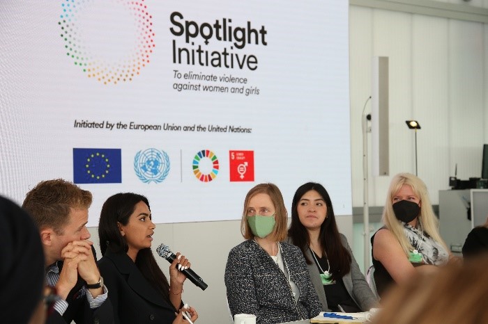 GlobalSpotlight's tweet photo. Yesterday at the #wef22, @MargSchinas, @NabilaAguele, @LauraSLHerman, and @diipakhosla joined a @GlobalSpotlight roundtable with stakeholders across the public and private sectors to discuss ways to end violence against women and girls.

#WithHer #Davos #Davos22 https://t.co/tKotZiSHO0