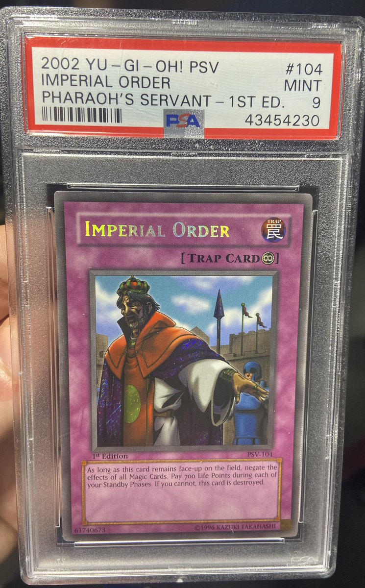 bakerycards's tweet photo. Yugioh imperial order psa 9

1st edition

$195 shipped

@BUYSELLTRADETCG https://t.co/vgVGYhLg0y
