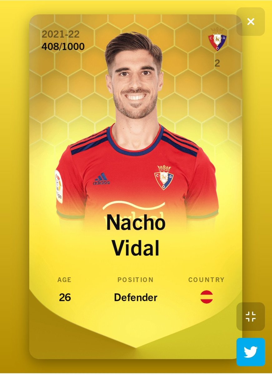 Vous avez voté oui, on enchaîne avec un beau petit giveaway Liga, une carte de Nacho Vidal à la clé, 27 ans et titulaire indiscutable à Osasuna (12 clean sheets) :

Pour participer :
- Like, retweet
- Follow <a href="/LigaSorare/">Sorare Liga</a> 

Tirage au sort Dimanche à 23h ! #sorare #GiveawayNFT