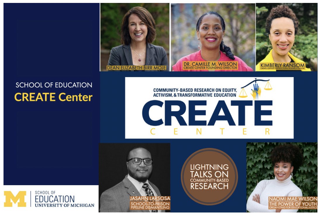 Hello! We’re the Community-Based Research on Equity, Activism and Transformative Education (CREATE) Center <a href="/umichcreate/">University of Michigan CREATE Center</a>, and we’re excited to join Twitter Takeover today w <a href="/AERALSJ/">AERA LSJ</a>! Learn more about founding CREATE here: tinyurl.com/w9k8u6hn 

#TwitterTakeover4EdJustice