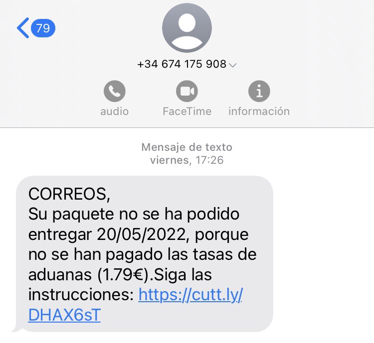 dariapon's tweet photo. He ha llegado un SMS Fraude, donde denunciar esto? https://t.co/CQW3YTvOOt