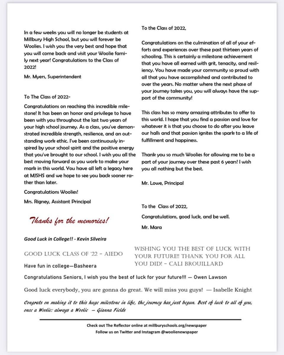 Millbury High Newspaper tweet media