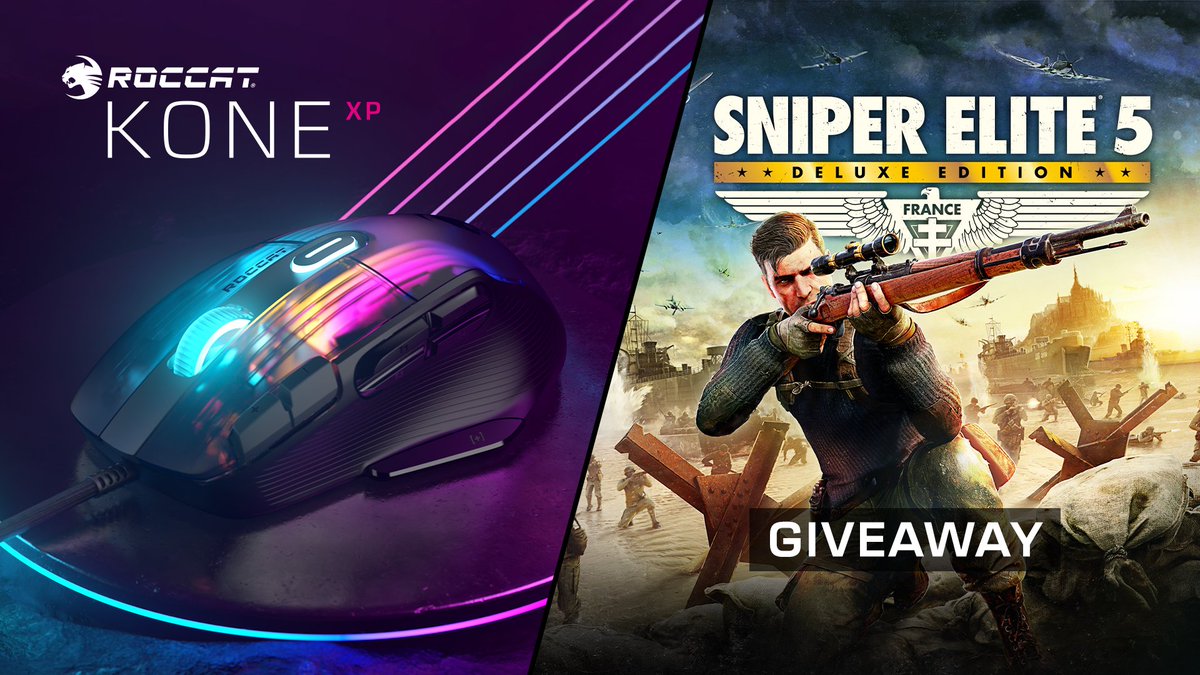 To celebrate the release of Sniper Elite 5, we're giving away a copy of the game and a Kone XP! 🖱️

To enter, all you need to do is follow @ROCCAT, like and retweet this tweet! 🔁
