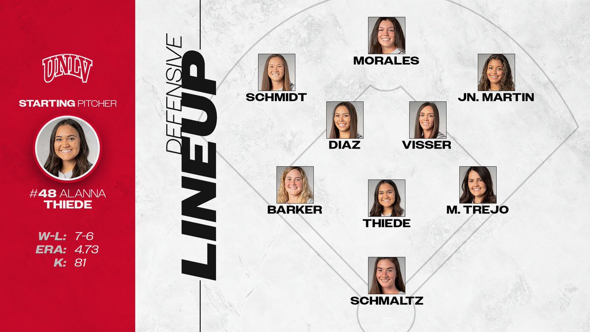 UNLVSoftball's tweet photo. Lineups are in! Watch UNLV vs. Baylor in the #NISC Championship live at 10 a.m. PT.

👉 https://t.co/4qR98iOHPn https://t.co/RCWEfARqFD