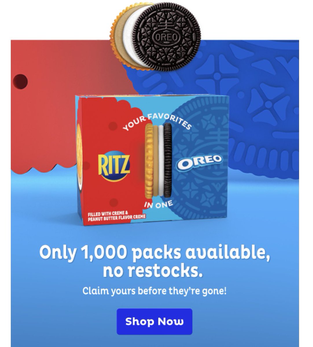 sonyamagett's tweet photo. Only 1,000 available and the page will not even load.
Great lead generation campaign @Oreo @Ritzcrackers. I can’t even imagine how many people signed up @ tried to get on. Bet it sold out in a few minutes. Well done! #OreoRitz https://t.co/joFXBA97a3