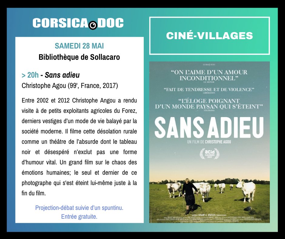 Samedi 28 mai ne manquez pas notre séance ciné-villages à Sollacaro !