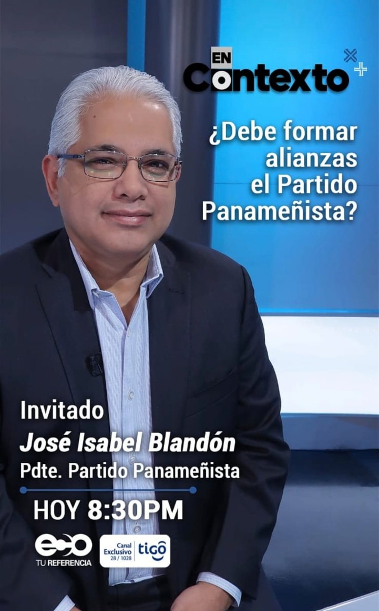 Hoy estaré en #EnContexto por <a href="/ecotvpanama/">ECO TV</a> a partir de las 8:30pm para hablar de las prioridades como Presidente del <a href="/panamenistas/">Panameñistas</a>, posibles alianzas para el 2024, balance del actual Gobierno y la CSS, ejemplo del compromiso histórico con lo social por parte del Panameñismo.