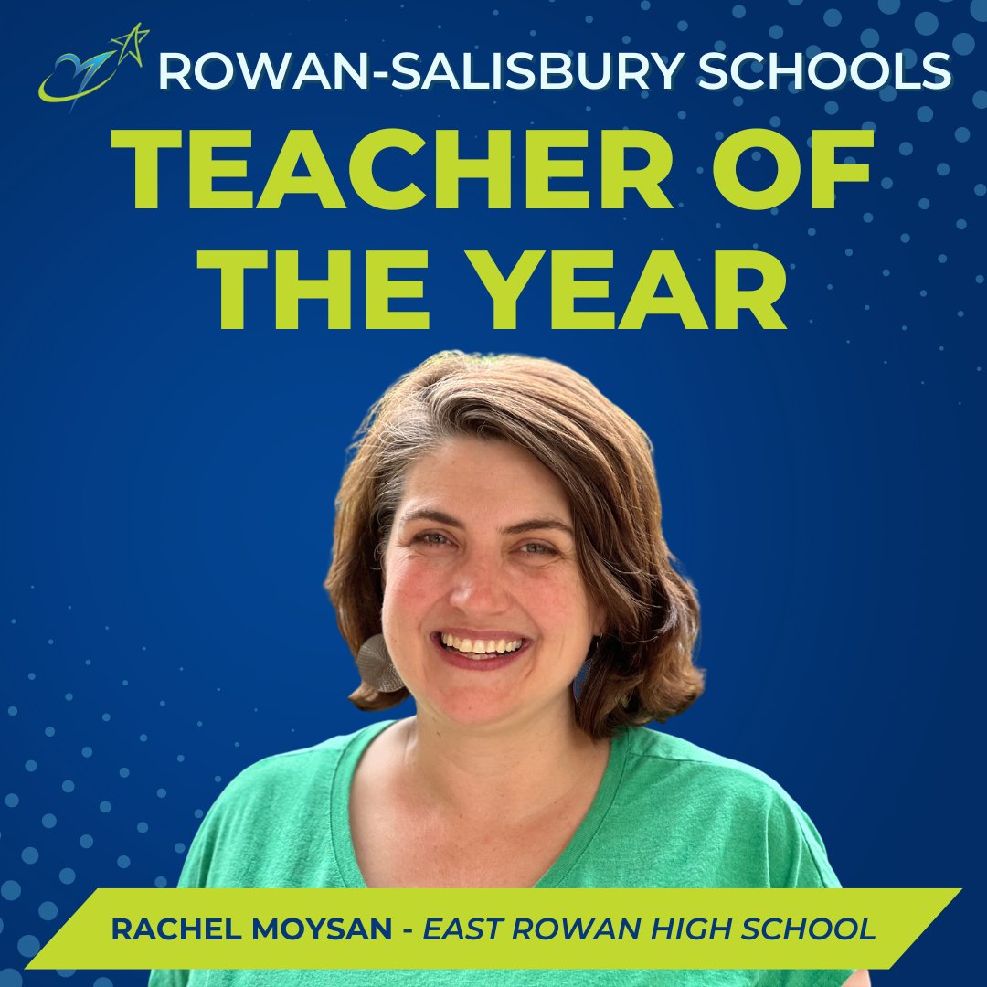 RSSchoolsNC's tweet photo. Congratulations to Rachel Moysan, the Rowan-Salisbury Schools 2022-2023 Teacher of the Year! Rachel is a social studies teacher at @EastRowanHS &amp; has been an educator for 17 yrs. #RSSExtraordinary #TeacherOfTheYear

Read more about Rachel &amp; her award here: https://t.co/M8vKangljv https://t.co/uX5KiK20bI