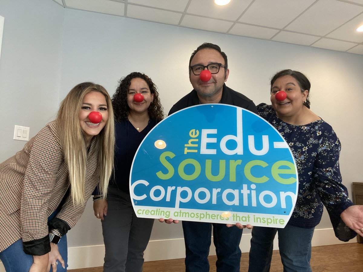 EduSourceCorp's tweet photo. Edu-Source having fun just clowning around on #RedNoseDay - Together we can make a difference in ending child poverty! #endchildpoverty #rednoseday2022 #clowningaround #togetherwemakeadifference https://t.co/Zy9iBZ5Qn1
