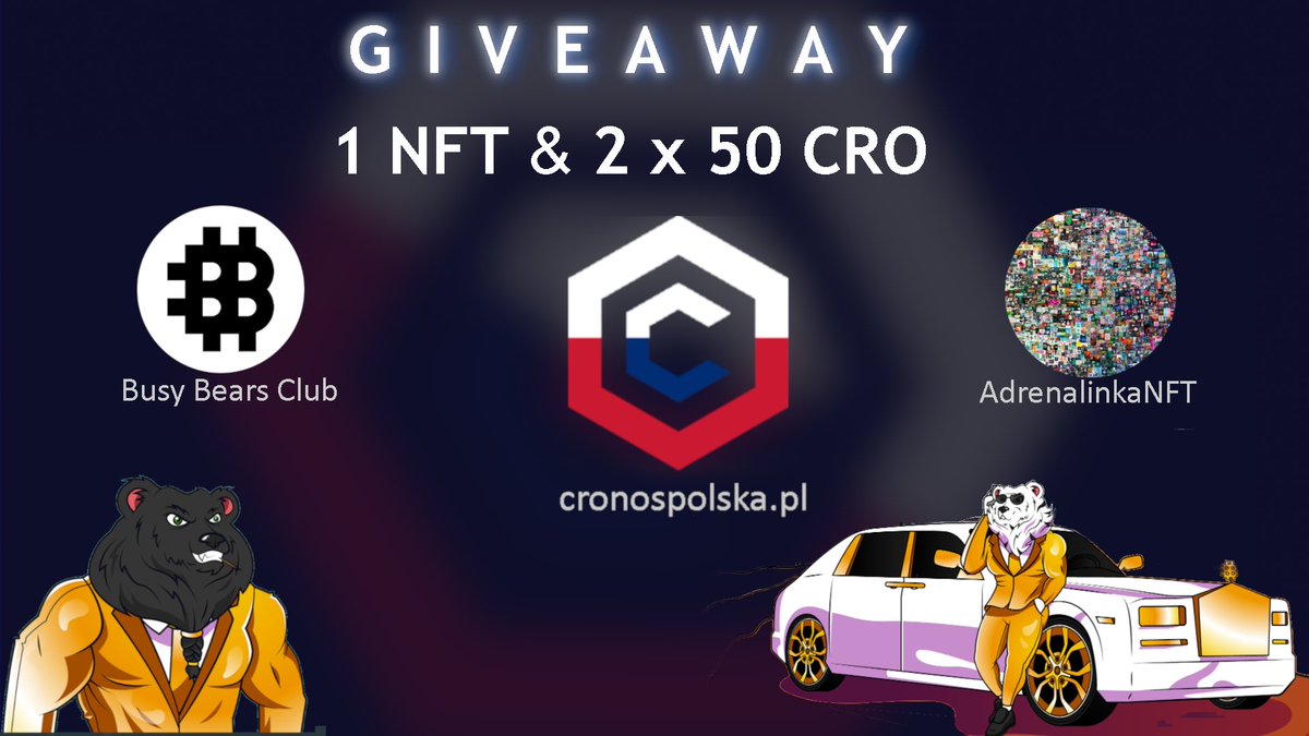 CronosPolska's tweet photo. 🔥#Giveaway 🔥
🔥#NFTGiveaway 🔥

1️⃣ #NFT &amp; 2️⃣ x 5️⃣0️⃣ $CRO

1. Follow @BusyBearsClub &amp; @CronosPolska &amp; @AdrenalinkaNFT 
2. Join https://t.co/DZu20e0zn2 &amp; https://t.co/HCnGeGktVh 
3. ♥️ 🔁
4. Tag 3 Friends

🕔 5 days

https://t.co/8kH1sHP4dh
👌👀

#CronosPolska #Crofam 
#Cro https://t.co/nwoAvanTXo