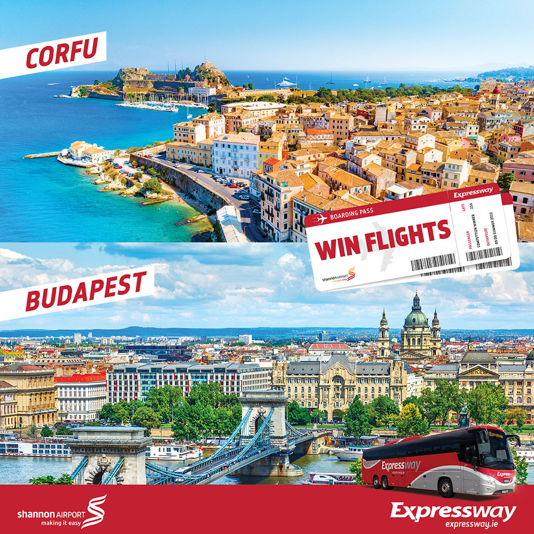 ExpresswayIRE's tweet photo. Win return flights to CORFU or BUDAPEST with thanks to Shannon Airport ☀️ 🏖 

To enter, simply follow @ExpresswayIRE  and @ShannonAirport retweet this post and leave a comment with your preferred destination! ✈️ https://t.co/uw13EM3B1N
