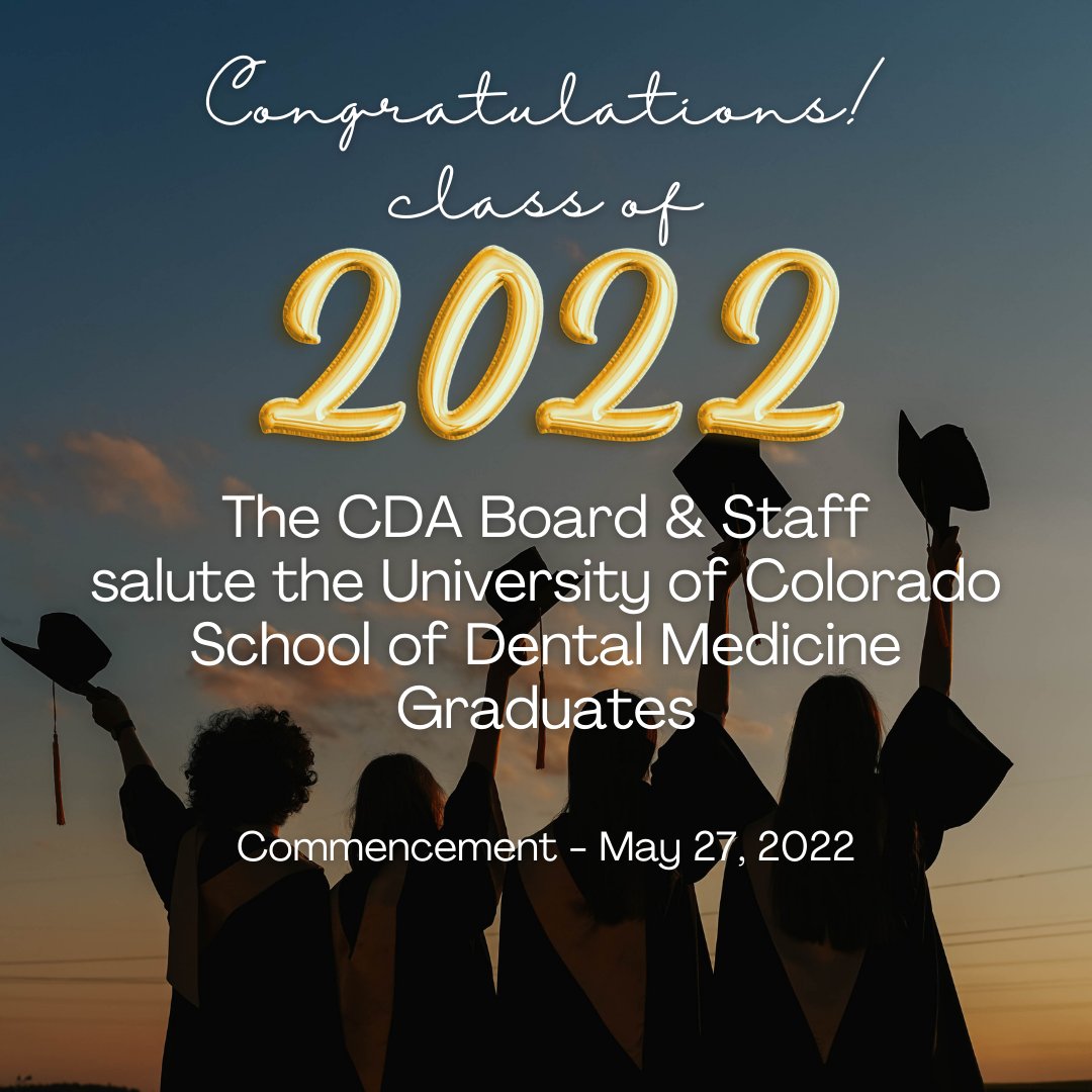 Colorado Dental Association (@cdaonline) on Twitter photo The Colorado Dental Association CDA <a href="/cdaonline/">Colorado Dental Association</a> salutes the #Classof2022 🥳 🎓
Commencement - Friday, May 27, 2022
10:30 a.m. MDT | School of Dental Medicine |
Library Commons - Anschutz Medical Campus
Zoom Live Stream: ⬇️
ucdenver.zoom.us/j/92112744792#… The Colorado Dental Association CDA <a href="/cdaonline/">Colorado Dental Association</a> salutes the #Classof2022 🥳 🎓
Commencement - Friday, May 27, 2022
10:30 a.m. MDT | School of Dental Medicine |
Library Commons - Anschutz Medical Campus
Zoom Live Stream: ⬇️
ucdenver.zoom.us/j/92112744792#…