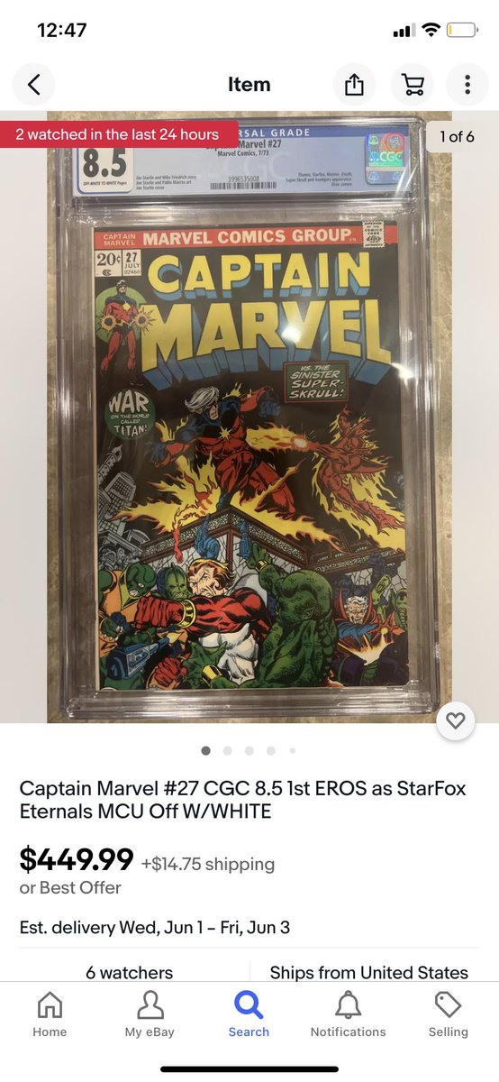 bakerycards's tweet photo. Captain marvel #27 cgc 9 white pages
1st fill appearance of starfox
Minor surface scratches on case

$420 shipped https://t.co/4m8quqJE2n