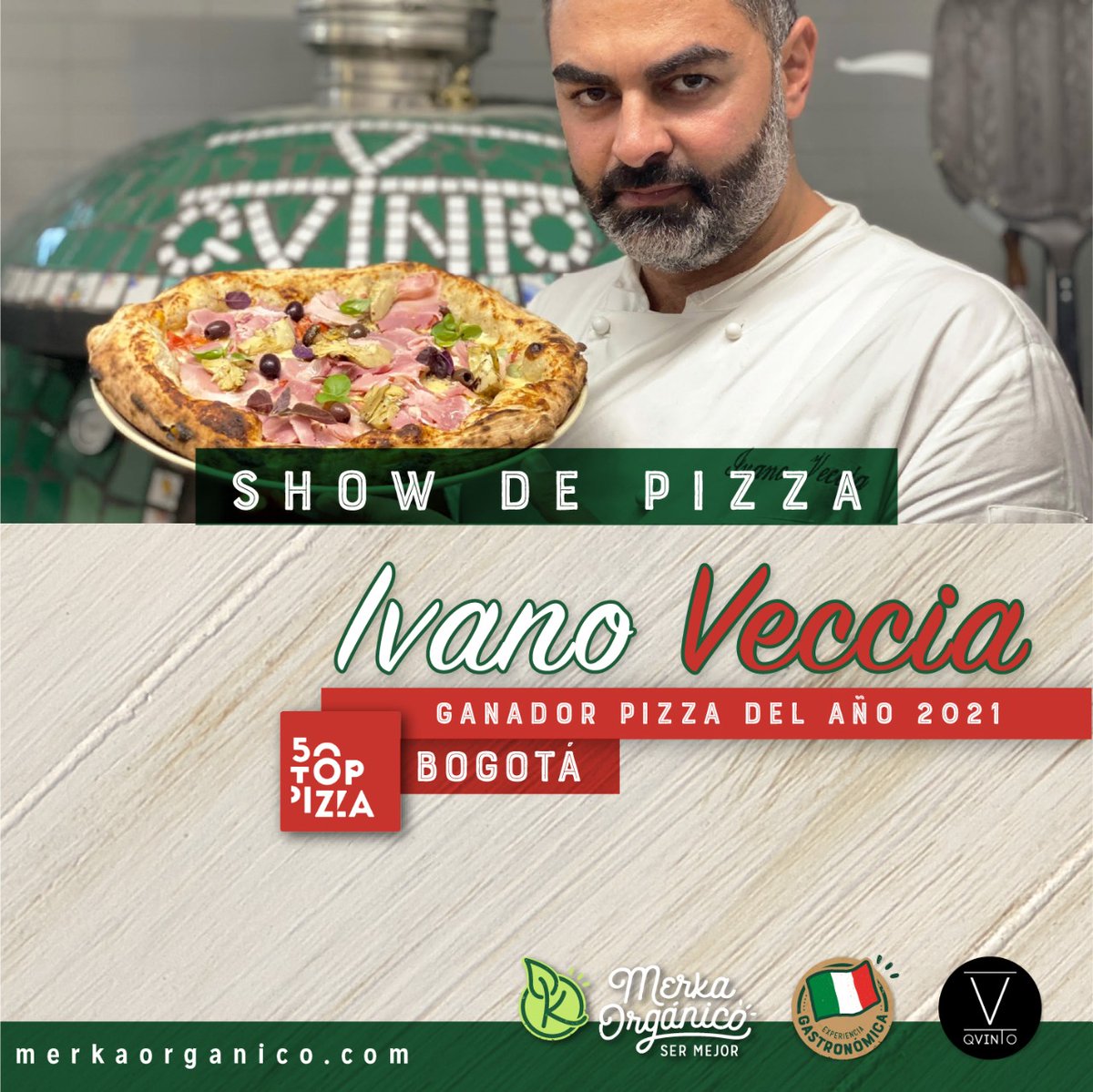 Este viernes 13 de mayo te esperamos en nuestra tienda MerkaOrgánico de Bogotá, para que disfrutes de un Show de Pizza único con Ivano Veccia 😍💚Asegura tu cupo ya epk.is/_X77Q