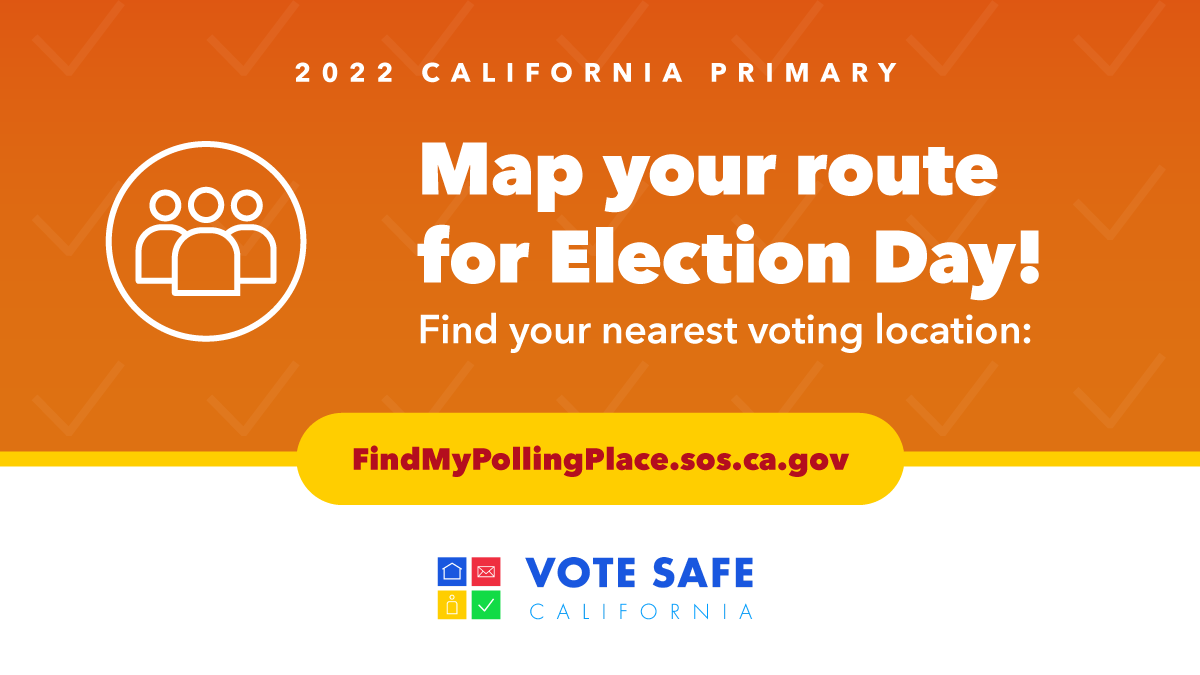 CASOSVote's tweet photo. Make a #PlanToVote! Find your polling place! Vote early! https://t.co/6lv38fJwfy #VoteSafeCA #VoteCalifornia https://t.co/L8EC1zmbc0