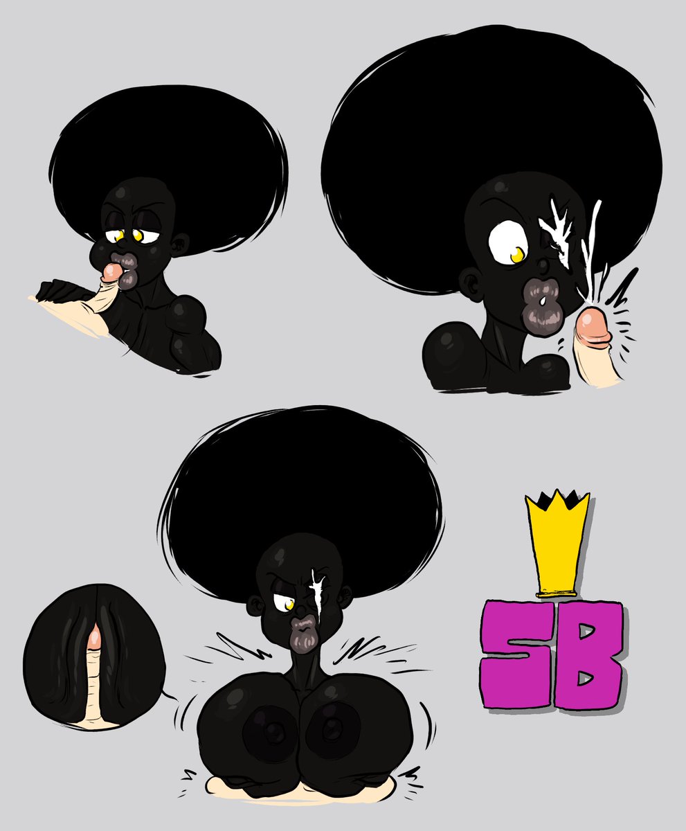 KingCarousel's tweet image. Zinzi uses her lips to suck Barnaby off, but since they're so warm and soft, Barnaby always blows his load the moment they touch the head of his dick.

And Zinzi "punishes" him for this by crushing his poor dick with her monstrously huge breasts to force the remaining cum out.