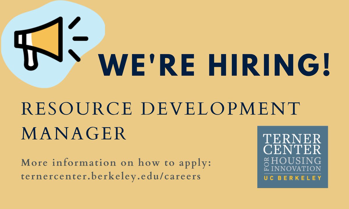 We are hiring a Resource Development Manager to lead our fundraising efforts in order to further the Center’s growing research, policy, and innovation agenda. Help us spread the word and learn more here: ternercenter.berkeley.edu/careers/