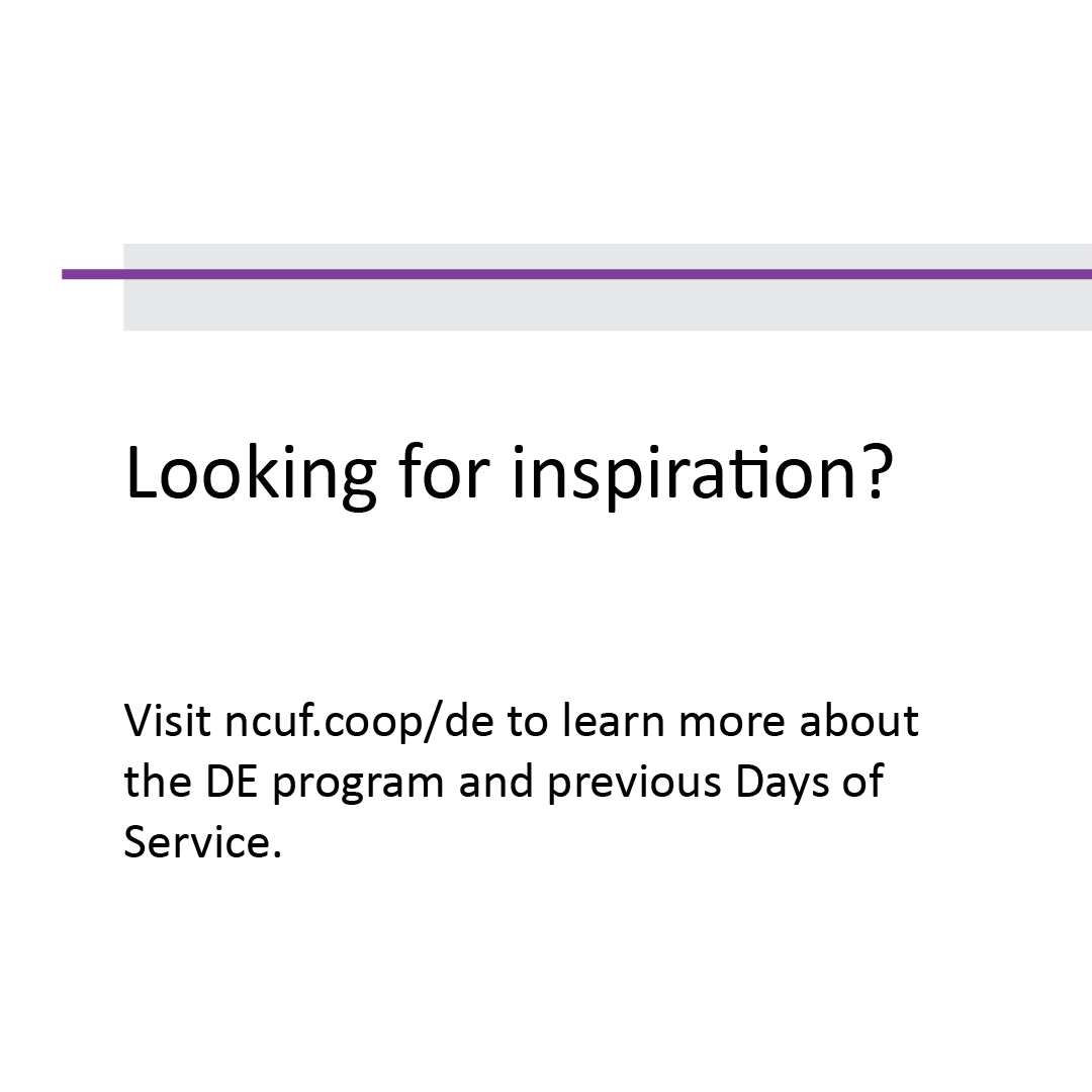 NCUFoundation's tweet photo. The 2022 DE Day of Service is Wednesday, June 8! We can't wait to see the impact made in your local communities this #CUDEDay. If you're still looking for ideas for your project, read last year's recap here: https://t.co/emJsWPpxrG
#KeepPurposeConstant #CUDifference https://t.co/Wv0hNtOLbt