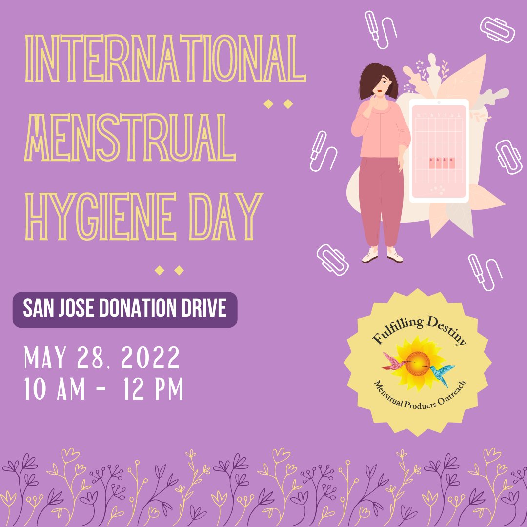 PeriodWDignity's tweet photo. In honor of International Menstrual Hygiene Day on May 28th, we will be distributing menstrual products this Saturday in San Diego and San Jose. We'd like to encourage people to also join us in celebrating this day by donating products to FD and other community organizations 🌻 https://t.co/j4wZsH9wne