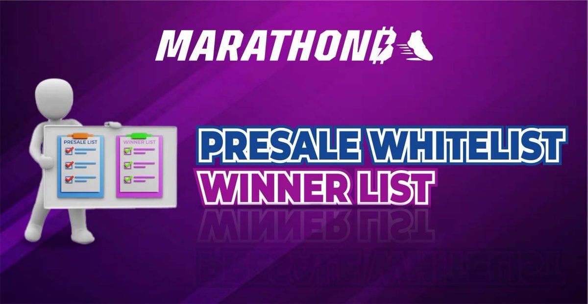 📕 MARATHON B WHITELIST WINNERS 📕
This is the final report of Presale whitelisters.
Total: nearly 500 Whitelists
Congratulation for who have wallet listed on the list.

👉 Presale Whitelist link: docs.google.com/spreadsheets/d…