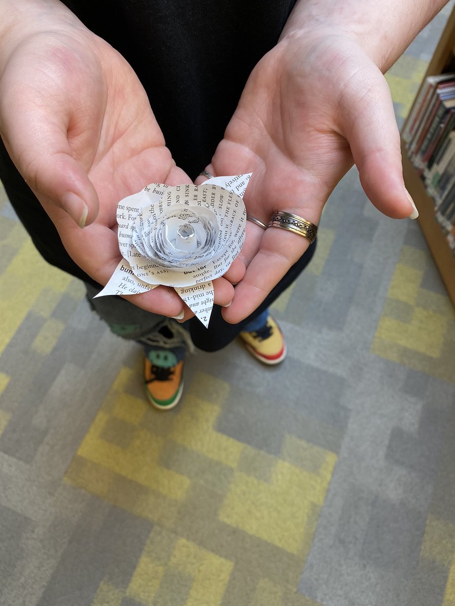 Stop by and pick up our latest make and take - a paper rose made out of a book page😊🌸 #morethanbooks #keepthemreturning